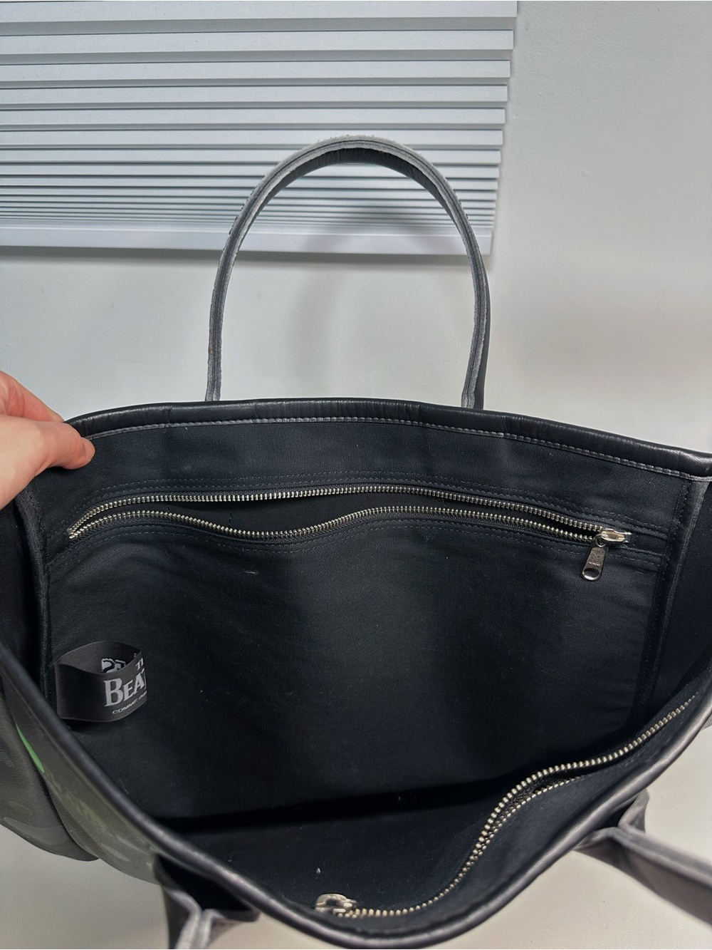 Comme des Garcons X Beatles Black Tote with Green Apple Motif - Picture 2 of 9